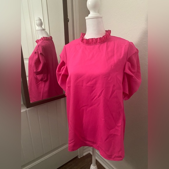 COPY - Milumia Women Mock Neck Puff Sleeve Chiffon Blouse Frilled Neck - LARGE - Picture 2 of 10